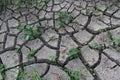 Cracked choppy ground layer on river bank, caused by rapid water level change and drought after sedimentation of river mud. Royalty Free Stock Photo