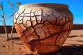 cracked clay pot drying in sun, showing age and texture Royalty Free Stock Photo