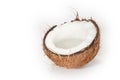 A cracked coconut on white background