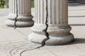 Cracked Column Bases Structural Damage and Deterioration. Royalty Free Stock Photo