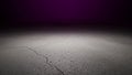Cracked concrete floor with dramatic purple spotlight and dark background Royalty Free Stock Photo