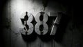 Cracked Concrete Numbers 387 on Grunge Wall - Industrial Theme, Aged Texture, Grunge Background, Numeric Display Royalty Free Stock Photo
