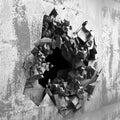 Cracked concrete wall with bullet explosion hole