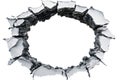 Cracked Concrete Wall With Circular Hole. Symbol Of Destruction And Structural Damage Isolated On Transparent Background Royalty Free Stock Photo