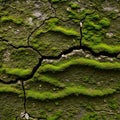 Cracked Concrete Wall Texture with Green Moss Royalty Free Stock Photo