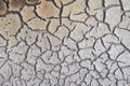 A cracked crust of dried mud. Shallowing of fresh water due to climate warming. Background with reduced contrast Royalty Free Stock Photo