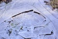 Cracked crust of ice over a dried puddle Royalty Free Stock Photo