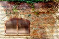 Cracked Dark Red Old Brick Wall Texture. Damaged Brown Abstract Blank Stonewall Background.