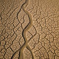 Desert landscape with sinuous pathways, creating an intricate pattern remin Royalty Free Stock Photo