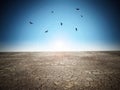 Cracked desert soil against blue sky. 3D illustration Royalty Free Stock Photo