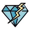 Cracked diamond icon color outline vector