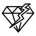 Cracked diamond icon, outline style