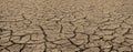 Cracked dried brown soil. Barren land texture, panorama with deep focus