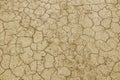The cracked, dried earth is yellow. A desert without water. Arid ground. Thirst for moisture on a lifeless space. Ecological situa