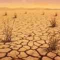 Cracked drought with sparse grass under the scorching sun. Royalty Free Stock Photo