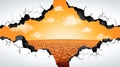 Cracked Earth Background with Orange Sky and Clouds Emerging from Broken Wall Texture Royalty Free Stock Photo