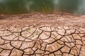 Cracked earth near drying water on twilight at at Sam Pan Bok ,Thailand