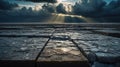 Dramatic Sunset Over Salt Flats: Crystallized Salt Blocks Under a Cloudy Sky Royalty Free Stock Photo