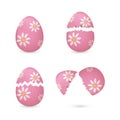 Cracked easter eggs with flowers set