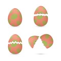 Cracked easter eggs with leaves set