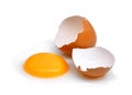 Cracked egg with egg shell, egg yolk and egg white Royalty Free Stock Photo