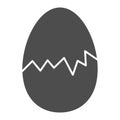 Cracked egg solid icon. Hatch the chicken glyph style pictogram on white background. Happy Easter traditional broken egg Royalty Free Stock Photo