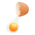 Cracked egg with yolk icon, cartoon style