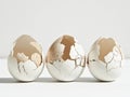 Cracked eggs with broken shells on a soft light background Royalty Free Stock Photo