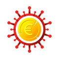 Cracked euro coin and coronavirus concept