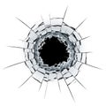 Cracked glass effect realistic bullet hole shattered surface texture abstract design Royalty Free Stock Photo