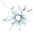 Shattered window. Cracked glass, bullet hole cracks and broken glassy surface glass shards realistic isolated vector