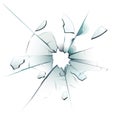 Shattered window. Cracked glass, bullet hole cracks and broken glassy surface glass shards realistic isolated vector illustration