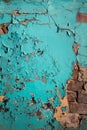 Cracked green, azure paint on metal, rust.