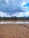 Cracked ground on the banks of the Kahayan river, Central Kalimantan Royalty Free Stock Photo