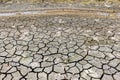 The cracked ground in the dry season of the river that is dry by the heat. Arid land with cracks in the soil because of the heat d Royalty Free Stock Photo