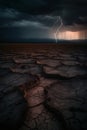 Cracked ground in stormy weather with dramatic sky AI