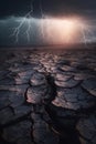 Cracked ground in stormy weather with dramatic sky AI