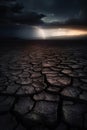 Cracked ground in stormy weather with dramatic sky AI