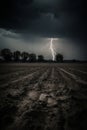 Cracked ground in stormy weather with dramatic sky AI