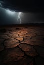 Cracked ground in stormy weather with dramatic sky AI