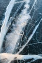 Cracked ice on a frozen lake, view from the top. Mouse background. Royalty Free Stock Photo