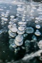 Cracked ice on a frozen lake, view from the top. Mouse background. Royalty Free Stock Photo