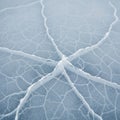 Cracked ice surface showing a network of fractures radiating from a cent Royalty Free Stock Photo