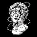 Cracked Classical Bust Wrapped in Barbed Wire Royalty Free Stock Photo