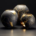 Cracked and Mended Celestial Bodies with Golden Kintsugi Technique