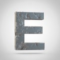 Cracked metal letter E uppercase isolated on white background