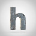 Cracked metal letter H lowercase isolated on white background