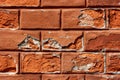 Cracked old dilapidated broken painted red brick suburban family house wall texture