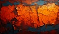 Cracked orange paint and weathered blue underlayers create a distressed abstract texture Royalty Free Stock Photo