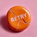 Cracked orange 'retry' button on a pink surface. Royalty Free Stock Photo